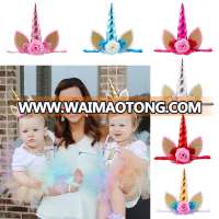 Unicorn party elastic hair band Wholesale children flower yarn mesh headband